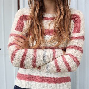 COPY - Pink and White striped Pink Rose sweater size small